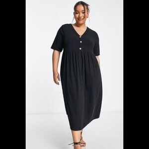 Yours button up midi dress in black 18